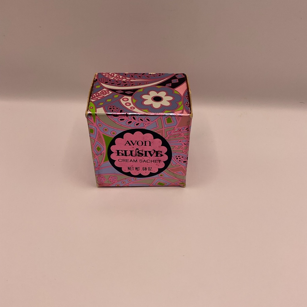 Vintage 1970s Avon ELUSIVE Cream Sachet Pink Elegant Empty Glass Jar Collectible